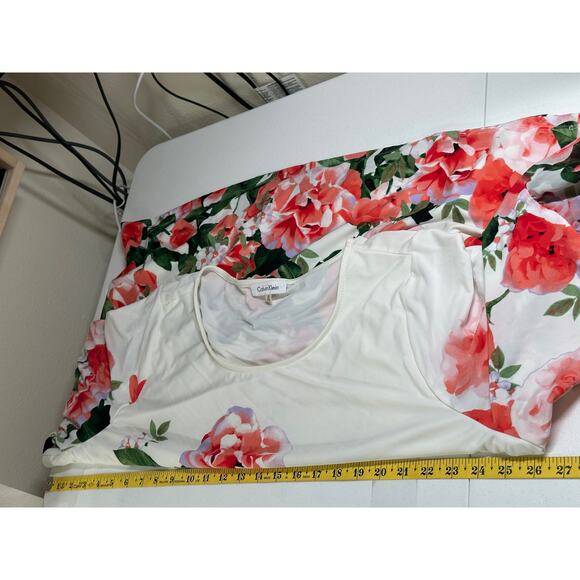 Calvin Klein Top Womens 3X Ivory Red Floral Bell Sleeve Boho Stretch Spring Work - Picture 12 of 13